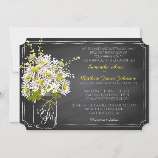 Daisies en Chalkboard Wedding Invitation Card Kaart (Voorkant)