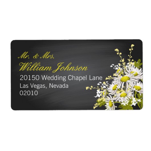 Daisies en Chalkboard Wedding Label (Voorkant)
