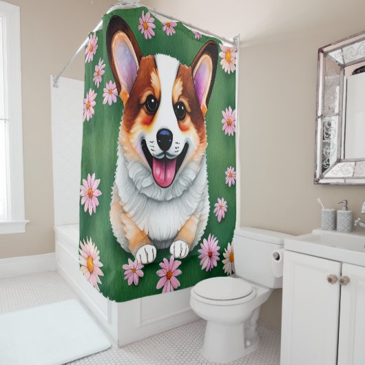 Daisies en Corgi Douchegordijn (In situ)