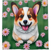 Daisies en Corgi Douchegordijn (Voorkant)