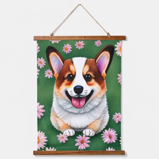 Daisies en Corgi Tapestry Hangend Wandkleed (Voorkant)