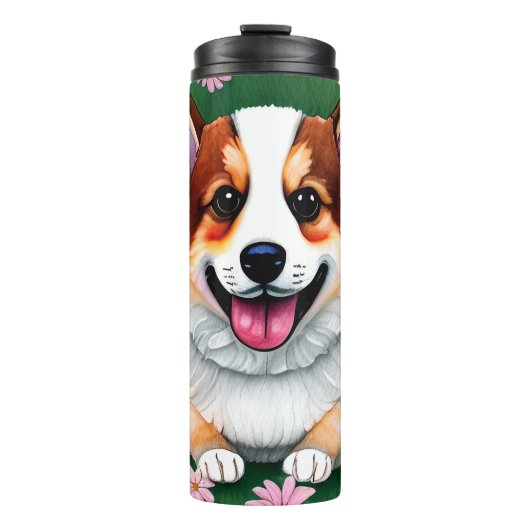 Daisies en Corgi Thermosbeker (Voorkant)