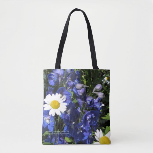 Daisies en Delphiniums. Larkspur Blue Tote Bag (Voorkant)