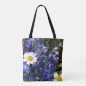 Daisies en Delphiniums. Larkspur Blue Tote Bag (Achterkant)