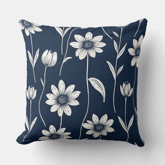 Daisies en Denim Kussen (Voorkant)