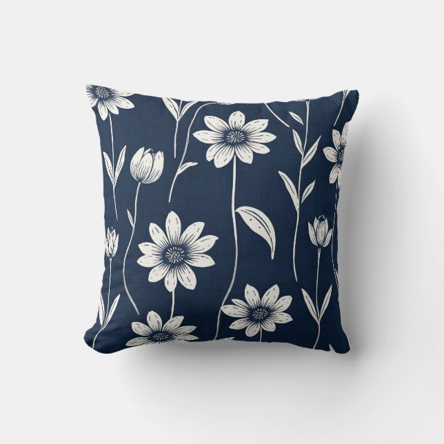 Daisies en Denim Kussen (Voorkant)