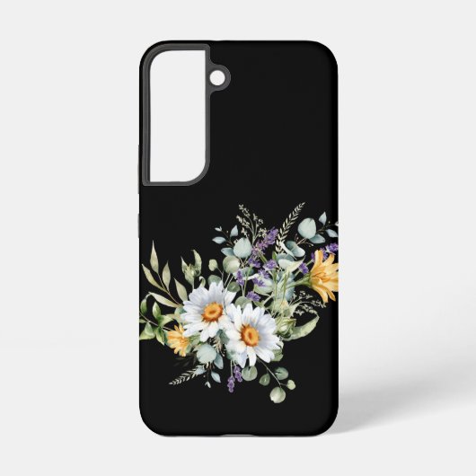 Daisies en Eucalyptus op zwart Samsung Galaxy Hoesje (Achterkant)