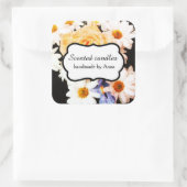 Daisies en gele roos bloemig vierkante sticker (Tas)