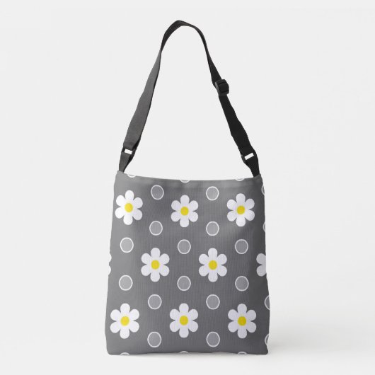 Daisies en Grijs en Wit Polka Dot Patroon Crossbody Tas (Achterkant)