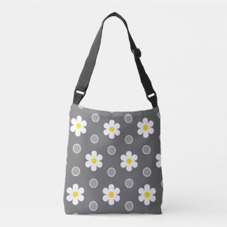 Daisies en Grijs en Wit Polka Dot Patroon Crossbody Tas