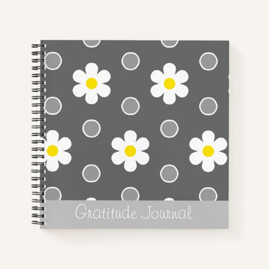 Daisies en Grijs en Wit Polka Dots Dankbaarheid Notitieboek (Voorkant)