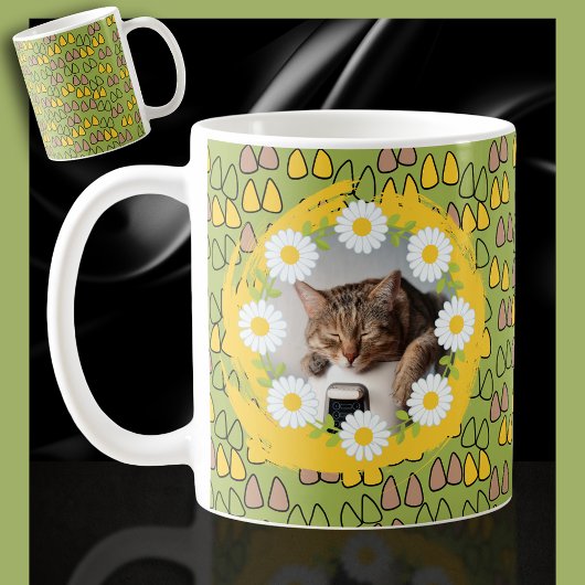 Daisies en Kattenoren op een Groene Koffiekat Koffiemok