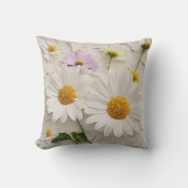 Daisies en Kosmos op noodlijdend papier Kussen