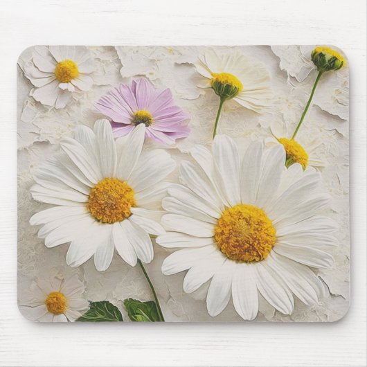 Daisies en Kosmos op noodlijdend papier Muismat (Voorkant)