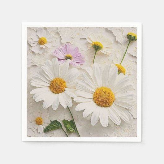 Daisies en Kosmos op noodlijdend papier Servet (Voorkant)