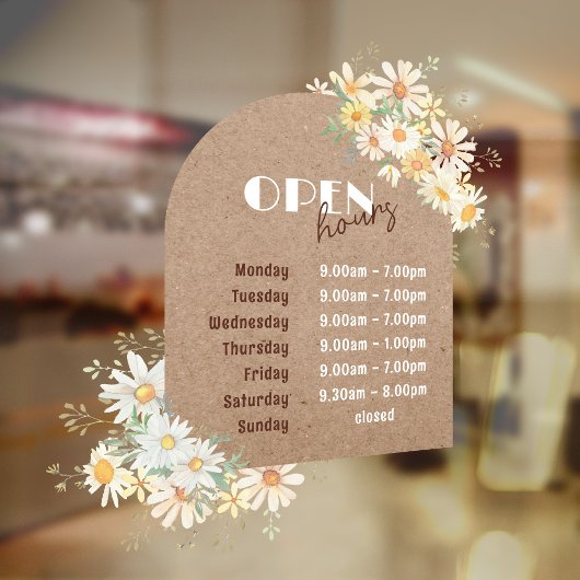 Daisies en Kraft Paper Arch Openingstijden Raamsticker