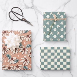 Daisies en Ladybugs Peach en Blauwgroen Inpakpapier Vel