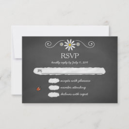 Daisies en lieveheersbeestjes rustieke schoolbord RSVP kaartje