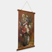 Daisies en pioenen in blauwe vaas, hangend wandkleed (Gebogen)