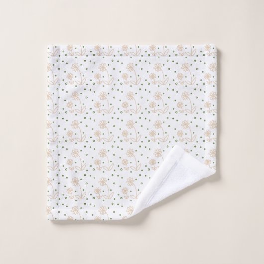 Daisies en Stippen 2 - Wit, Zand en Palmgroen Bad Handdoek (Wasdoekje)