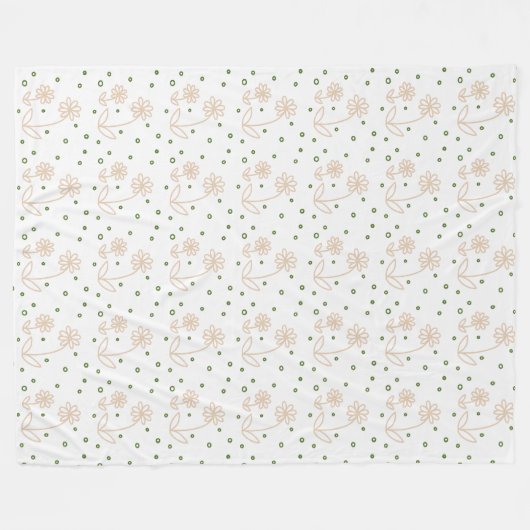 Daisies en Stippen 2 - Wit, Zand en Palmgroen Fleece Deken (Voorkant (Horizontaal))