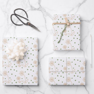 Daisies en Stippen 2 - Wit, Zand en Palmgroen Inpakpapier Vel