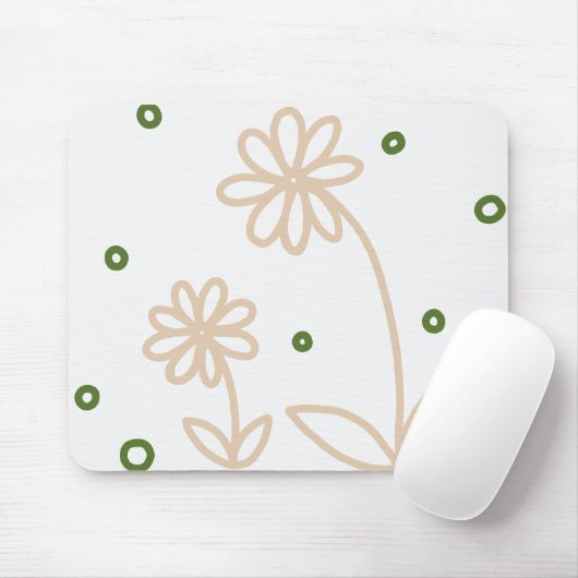 Daisies en Stippen 2 - Wit, Zand en Palmgroen Muismat (Met muis)