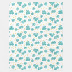 Daisies en Stippen - Turquoise en Geel Fleece Deken