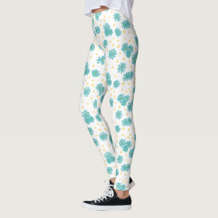 Daisies en Stippen - Turquoise en Geel Leggings