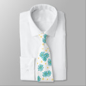 Daisies en Stippen - Turquoise en Geel Stropdas (Gebonden)