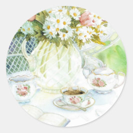 Daisies en Tulips en Tea Ronde Sticker