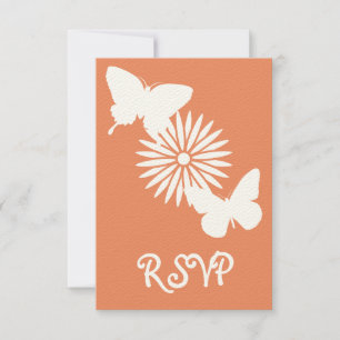 Daisies en Vlinders in Coral RSVP-kaart RSVP Kaartje