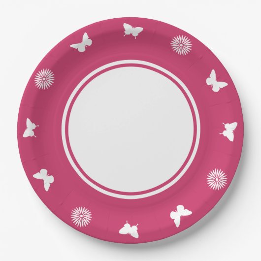 Daisies en Vlinders in Raspberry Paper Bord (Voorkant)