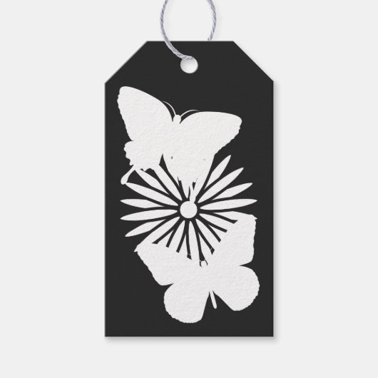 Daisies en Vlinders in Zwart Cadeau Label Cadeaulabel (Voorkant)