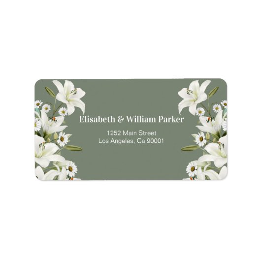 Daisies en White Lilies Green Background Etiket (Voorkant)