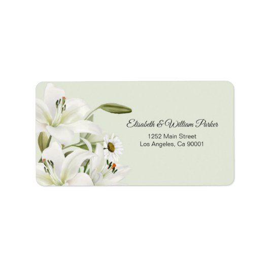 Daisies en White Lilies Light Green Background Etiket (Voorkant)