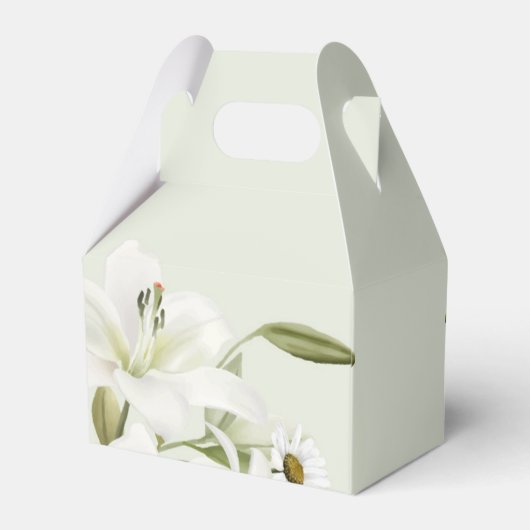 Daisies en White Lilies Light Green Background Fa Bedankdoosjes (Achterkant)