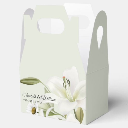 Daisies en White Lilies Light Green Background Fa Bedankdoosjes (Geopend)
