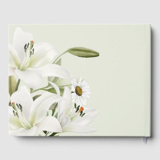 Daisies en White Lilies Light Green Background Gastenboek (Achterkant)