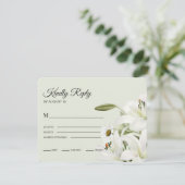 Daisies en White Lilies Light Green Background R RSVP Kaartje (Staand voorkant)