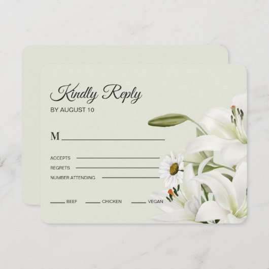 Daisies en White Lilies Light Green Background R RSVP Kaartje (Voorkant / Achterkant)