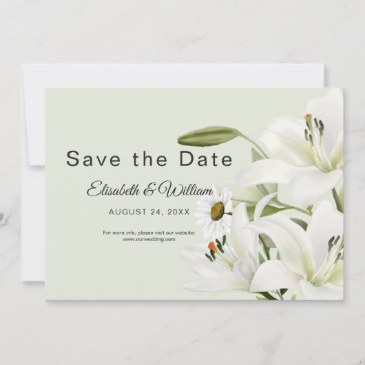 Daisies en White Lilies Light Green Background Save The Date (Voorkant)