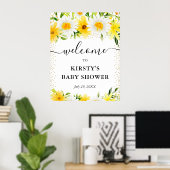 Daisies en Yellow Flowers Baby shower Welkom Poster (Thuiskantoor)