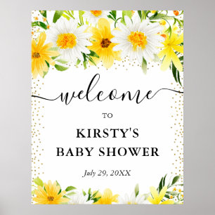 Daisies en Yellow Flowers Baby shower Welkom Poster