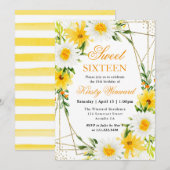 Daisies en Yellow Flowers Goud Lijst Sweet 16 Kaart (Voorkant / Achterkant)