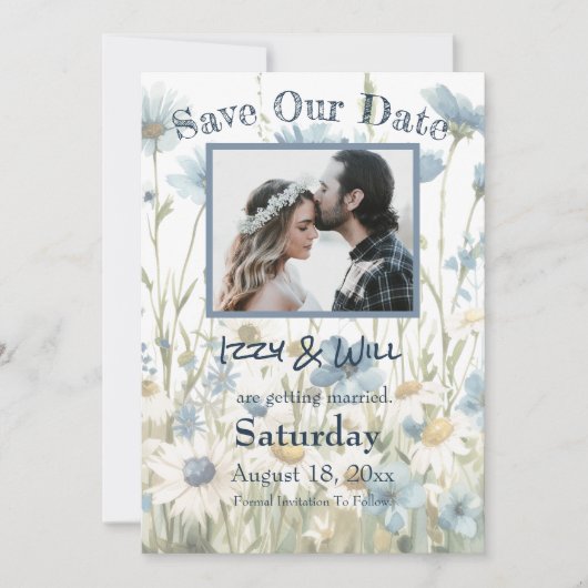 Daisies & Faded Denim rustieke bruiloft foto Save The Date (Voorkant)