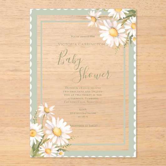 Daisies Floral Elegant Baby Shower Acryl Uitnodigingen (Voorkant)