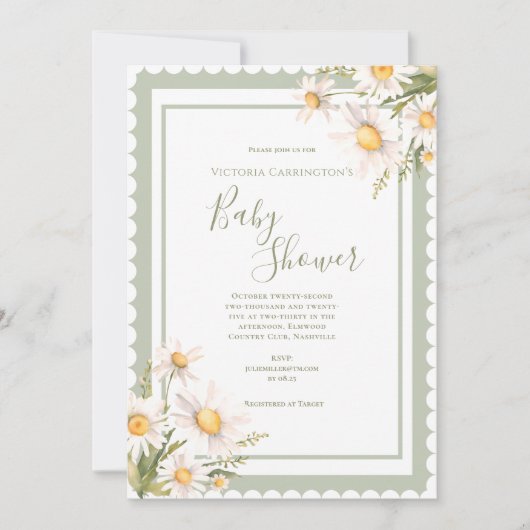Daisies Floral Elegant Baby shower Kaart (Voorkant)