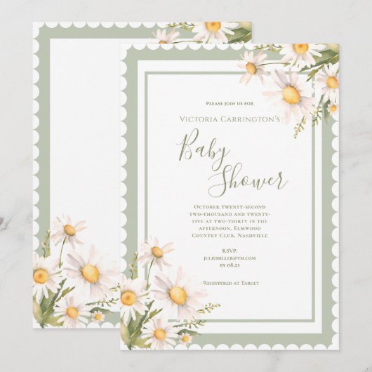 Daisies Floral Elegant Baby shower Kaart (Voorkant / Achterkant)