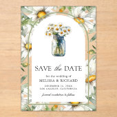 Daisies Floral Mason Jar Wedding Save the Date Acryl Uitnodigingen (Voorkant)